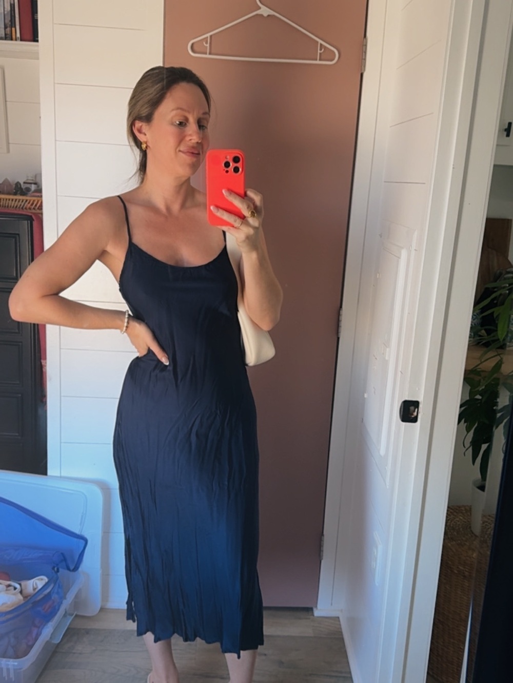 Bali Navy Maxi Silk Slip Dress with Spaghetti Straps